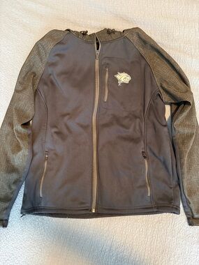 Men's Black Performance Full-Zip Jacket with Heathered Gray Sleeves UNH